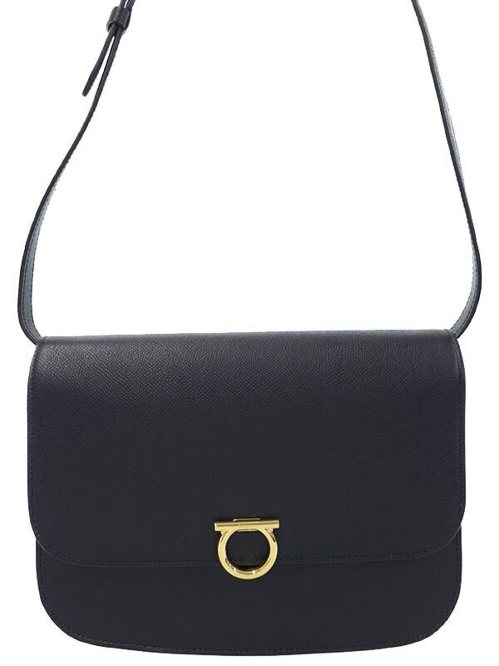 Salvatore Ferragamo Gancini Rounded Flap Bag black calfskin leather